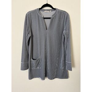 Soft Surroundings Top Women's L Emmaline Velvet Tunic V Neck Gray‎